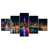 5 Piece Canvas Painting New York City Nightscape picture room decor print poster framed wall art
