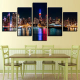 5 Piece Canvas Painting New York City Nightscape picture room decor print poster framed wall art