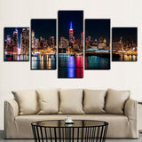 5 Piece Canvas Painting New York City Nightscape picture room decor print poster framed wall art