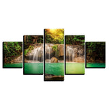 5 Piece Canvas Painting Pictures Forest Waterfall Green Lake room decor print poster framed wall art