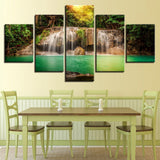 5 Piece Canvas Painting Pictures Forest Waterfall Green Lake room decor print poster framed wall art