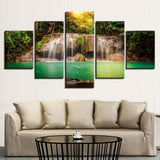 5 Piece Canvas Painting Pictures Forest Waterfall Green Lake room decor print poster framed wall art