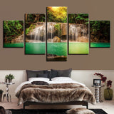 5 Piece Canvas Painting Pictures Forest Waterfall Green Lake room decor print poster framed wall art