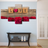 5 Piece Canvas Painting Pictures Love In Scrabble Heart Red Roses room decor print poster framed wall art