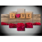5 Piece Canvas Painting Pictures Love In Scrabble Heart Red Roses room decor print poster framed wall art