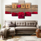 5 Piece Canvas Painting Pictures Love In Scrabble Heart Red Roses room decor print poster framed wall art