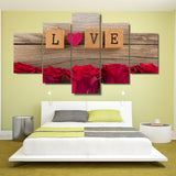 5 Piece Canvas Painting Pictures Love In Scrabble Heart Red Roses room decor print poster framed wall art