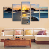 5 Piece Canvas Painting Sand Beach River Reef Sunset Landscape painting home decor print poster frame wall art WD-1525