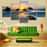 5 Piece Canvas Painting Sand Beach River Reef Sunset Landscape painting home decor print poster frame wall art WD-1525