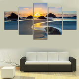 5 Piece Canvas Painting Sand Beach River Reef Sunset Landscape painting home decor print poster frame wall art WD-1525