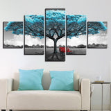 5 Pieces Canvas Painting Blue Big Tree Red Chair picture print poster framed wall art