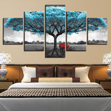5 Pieces Canvas Painting Blue Big Tree Red Chair picture print poster framed wall art
