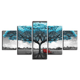5 Pieces Canvas Painting Blue Big Tree Red Chair picture print poster framed wall art
