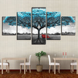 5 Pieces Canvas Painting Blue Big Tree Red Chair picture print poster framed wall art