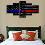 5 Pieces Canvas Paintings AmericanThin Blue Red Line USA  Flag Painting home decor framed wall art WD-1011