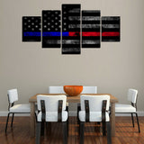 5 Pieces Canvas Paintings AmericanThin Blue Red Line USA  Flag Painting home decor framed wall art WD-1011