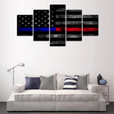 5 Pieces Canvas Paintings AmericanThin Blue Red Line USA  Flag Painting home decor framed wall art WD-1011