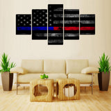 5 Pieces Canvas Paintings AmericanThin Blue Red Line USA  Flag Painting home decor framed wall art WD-1011