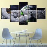 5 Pieces Canvas Paintings Astronaut Drink Beer On Moon Abstract Lunar  pictures home decor framed wall art WD-1138