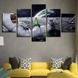 5 Pieces Canvas Paintings Astronaut Drink Beer On Moon Abstract Lunar  pictures home decor framed wall art WD-1138