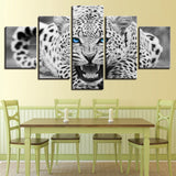 5 Pieces Canvas Paintings Blue Eyes Leopard Tiger print pictures home decor framed wall art WD-1260