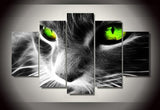 5 Pieces Canvas Paintings Green Eyes Cat Animal print pictures home decor framed wall art WD-1112