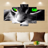 5 Pieces Canvas Paintings Green Eyes Cat Animal print pictures home decor framed wall art WD-1112