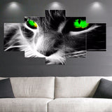 5 Pieces Canvas Paintings Green Eyes Cat Animal print pictures home decor framed wall art WD-1112