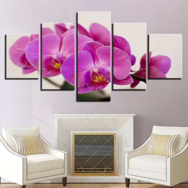 5 Pieces Canvas Paintings Purple Moth Orchid Flowers print pictures home decor framed wall art WD-1285