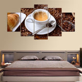 5 Pieces Canvas Paintings Steaming Coffee Bread Cup Pictures For Kitchen Food  Painting home decor framed wall art WD-1026