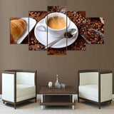 5 Pieces Canvas Paintings Steaming Coffee Bread Cup Pictures For Kitchen Food  Painting home decor framed wall art WD-1026