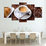 5 Pieces Canvas Paintings Steaming Coffee Bread Cup Pictures For Kitchen Food  Painting home decor framed wall art WD-1026