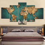 5 Pieces Modular Pictures for Home Abstract Wall Art Painting World Map Canvas Painting for Living Room Home Decor Picture
