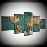 5 Pieces Modular Pictures for Home Abstract Wall Art Painting World Map Canvas Painting for Living Room Home Decor Picture