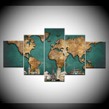 5 Pieces Modular Pictures for Home Abstract Wall Art Painting World Map Canvas Painting for Living Room Home Decor Picture