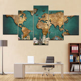 5 Pieces Modular Pictures for Home Abstract Wall Art Painting World Map Canvas Painting for Living Room Home Decor Picture