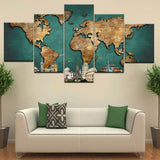 5 Pieces Modular Pictures for Home Abstract Wall Art Painting World Map Canvas Painting for Living Room Home Decor Picture