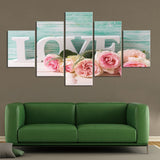 5 Pieces Wall Art Modular Canvas Art  Posters Home Decor Pictures Love Roses Paintings Framework Wall Art Canvas