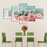 5 Pieces Wall Art Modular Canvas Art  Posters Home Decor Pictures Love Roses Paintings Framework Wall Art Canvas