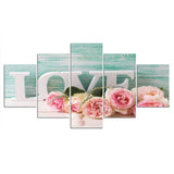 5 Pieces Wall Art Modular Canvas Art  Posters Home Decor Pictures Love Roses Paintings Framework Wall Art Canvas