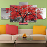 5 Pieces canvas print painting Red Tree Maple Painting on Canvas for Living Room Decor Home Decoration  wall art canvas