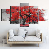 5 Pieces canvas print painting Red Tree Maple Painting on Canvas for Living Room Decor Home Decoration  wall art canvas