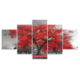 5 Pieces canvas print painting Red Tree Maple Painting on Canvas for Living Room Decor Home Decoration  wall art canvas