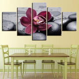 5 piece canvas Purple Orchid Black Pebbles Canvas picture painting room decor print poster wall art