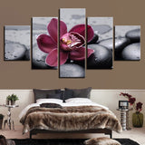 5 piece canvas Purple Orchid Black Pebbles Canvas picture painting room decor print poster wall art