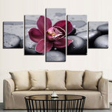 5 piece canvas Purple Orchid Black Pebbles Canvas picture painting room decor print poster wall art