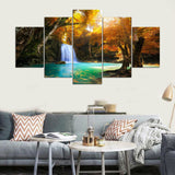 5 piece canvas Waterfall Landscape Modular Poster Canvas picture painting room decor print poster wall art