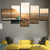 5 pieces canvas paintings Sunshine Beach Surf Board Seascape Pictures home decor poster print wall art WD-1339