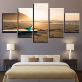 5 pieces canvas paintings Sunshine Beach Surf Board Seascape Pictures home decor poster print wall art WD-1339