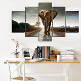 5Panel Print Africa Elephant Abstract Landscape Oil Painting on Canvas Art Animal Poster Modular Wall Picture for Living Room